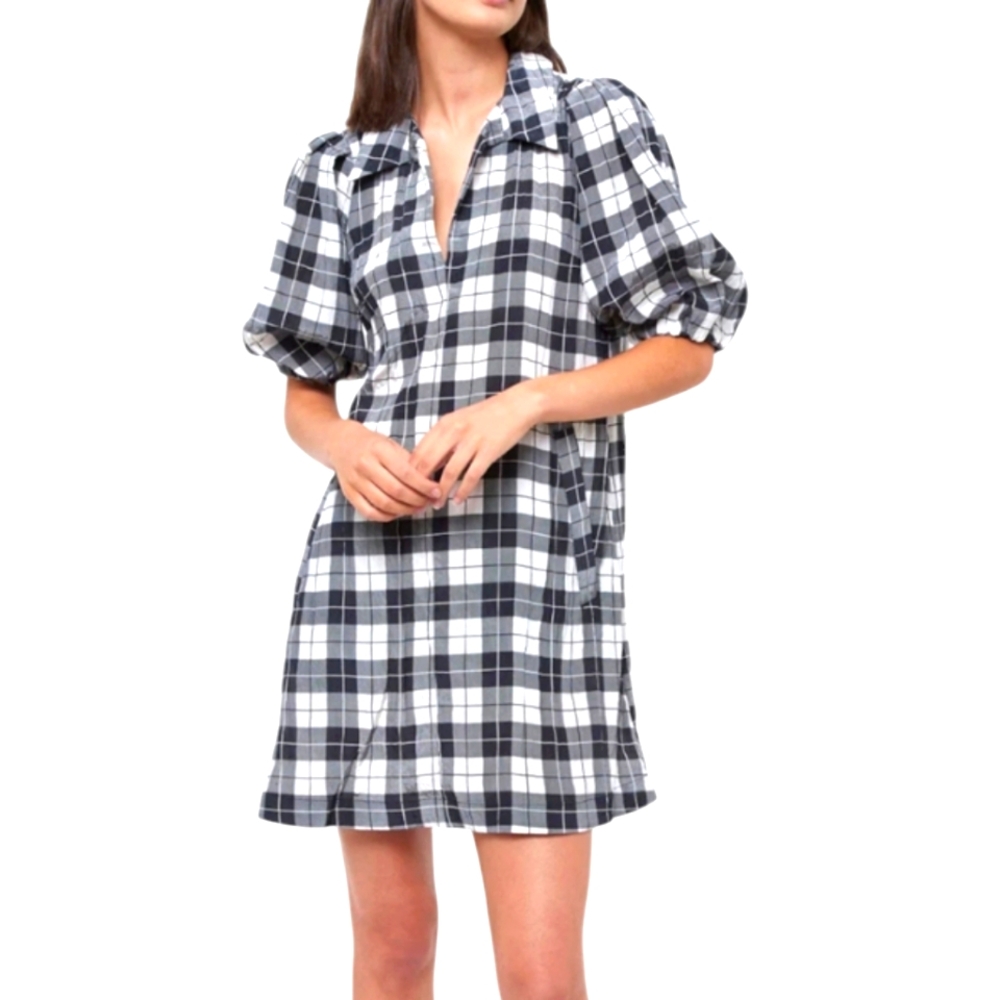 Avagail Black Cream Check Dress - Picture 1 of 8